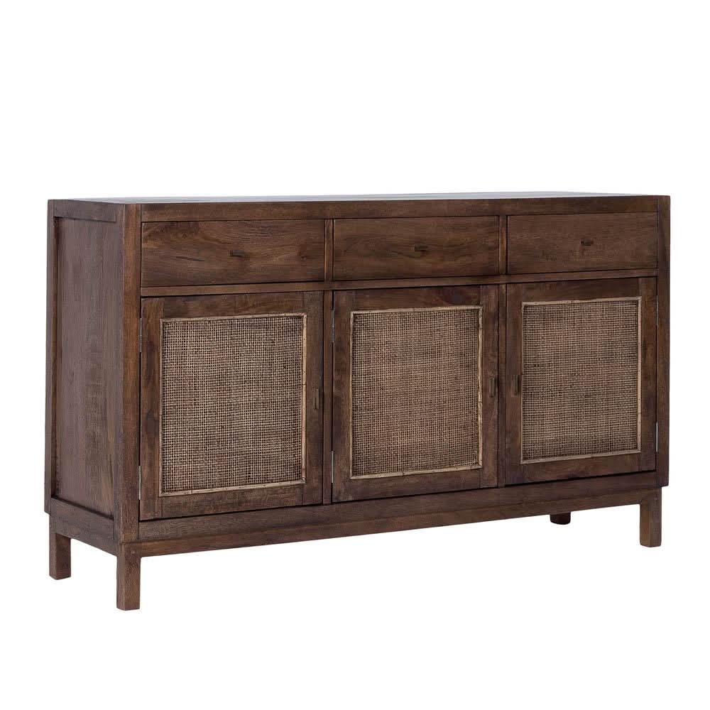 ELDRIDGE SOLID MINDI WOOD 3-DOOR 3 DRAWER SIDEBOARD/BUFFET IN HONEY BROWN 140CM - MyChocolateWood