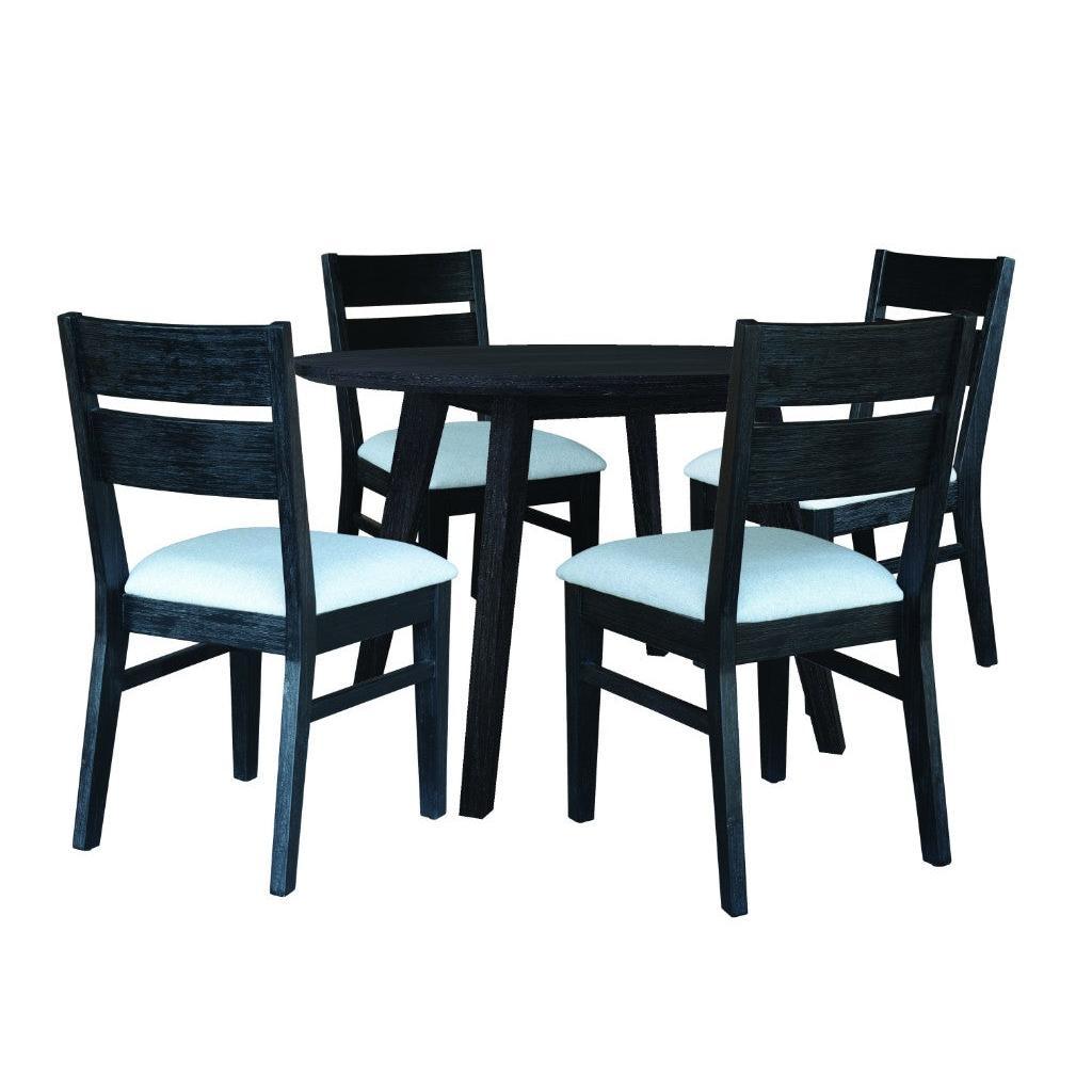 ELIJAH 5 PIECE DINING SETTING - 1 ROUND TABLE 100CM DIA + 4 DINING CHAIRS BRUSHED BLACK ACACIA - MyChocolateWood