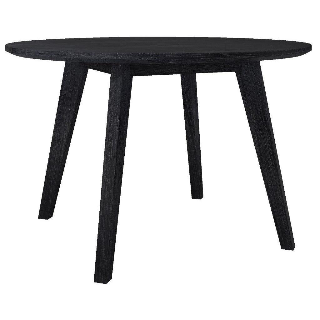 ELIJAH 5 PIECE DINING SETTING - 1 ROUND TABLE 100CM DIA + 4 DINING CHAIRS BRUSHED BLACK ACACIA - MyChocolateWood