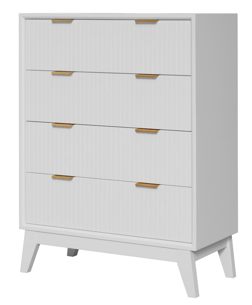 ELIJAH ACACIA WOOD 4-DRAWER TALLBOY CHEST OF  4 DRAWERS IN WHITE