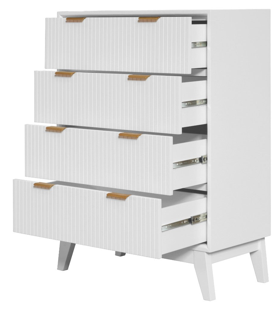 ELIJAH ACACIA WOOD 4-DRAWER TALLBOY CHEST OF  4 DRAWERS IN WHITE