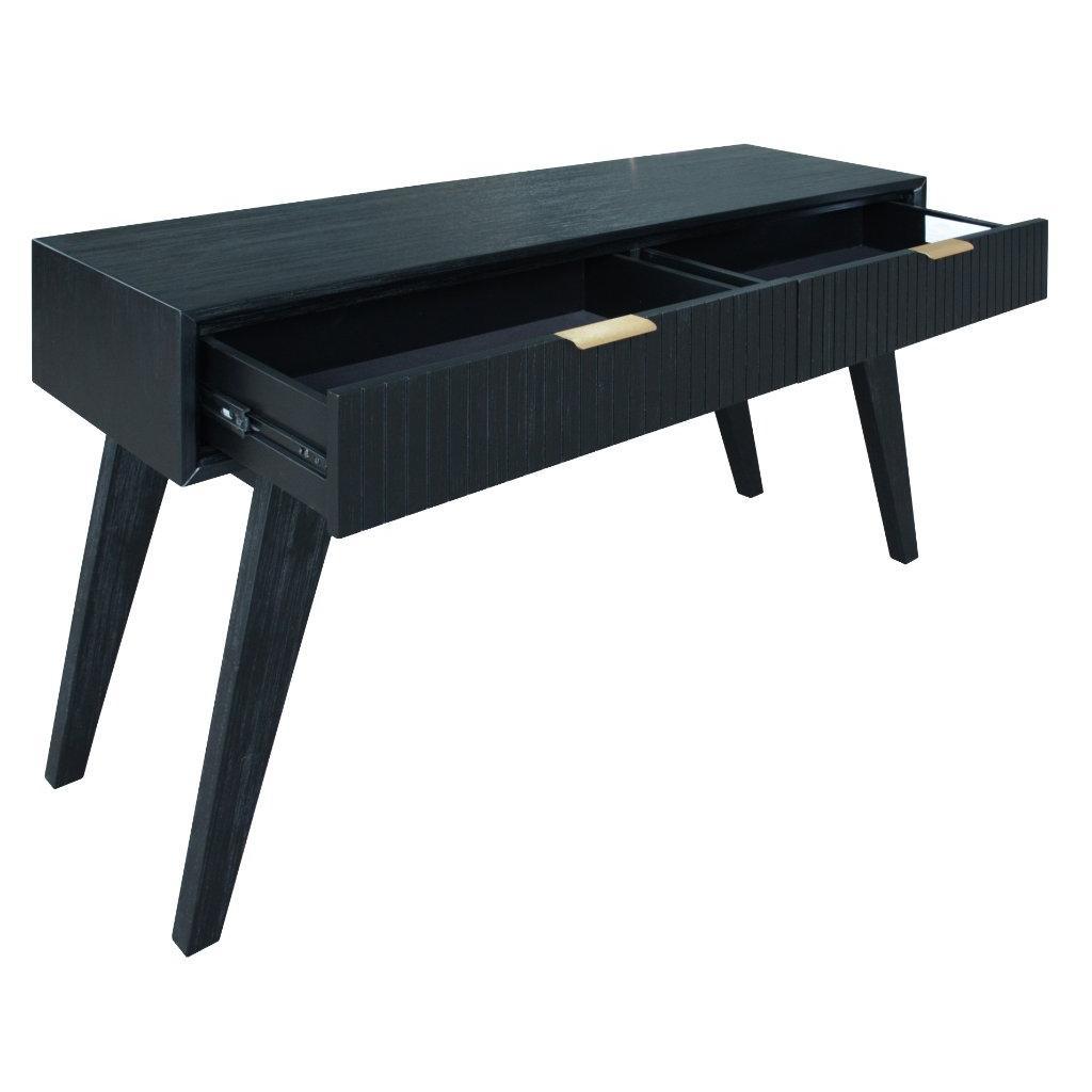ELIJAH ACACIA WOOD CONSOLE TABLE/HALL TABLE 2 DRAWERS IN BRUSHED BLACK ACACIA - MyChocolateWood