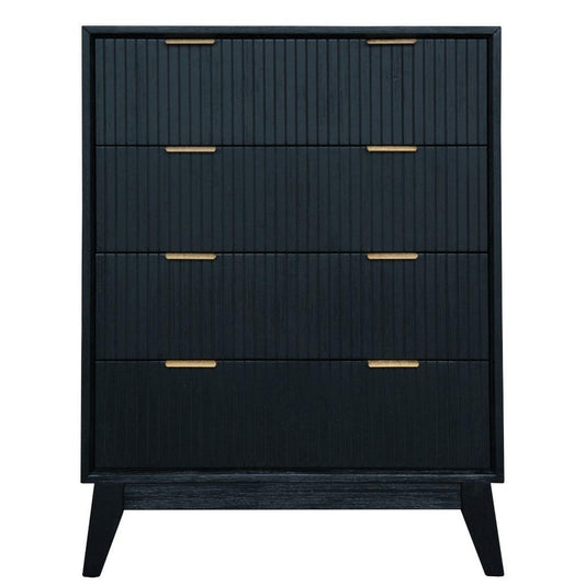 ELIJAH ACACIA WOOD TALLBOY 4 DRAWERS IN BRUSHED BLACK - MyChocolateWood