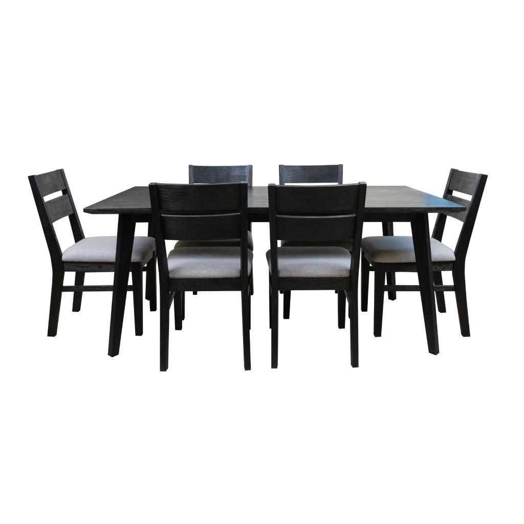 ELIJAH BRUSHED BLACK ACACIA TIMBER 7-PIECE DINING SET 1 TABLE 180CM + 6 DINING CHAIRS - MyChocolateWood