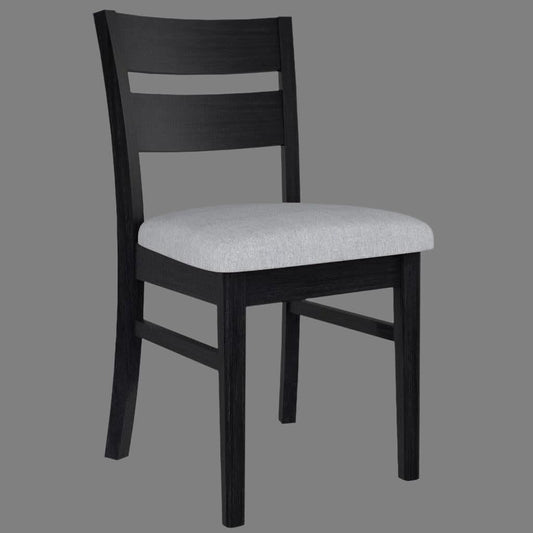 ELIJAH DINING CHAIR WITH FABRIC SEAT IN BRUSHED BLACK ACACIA WOOD - MyChocolateWood