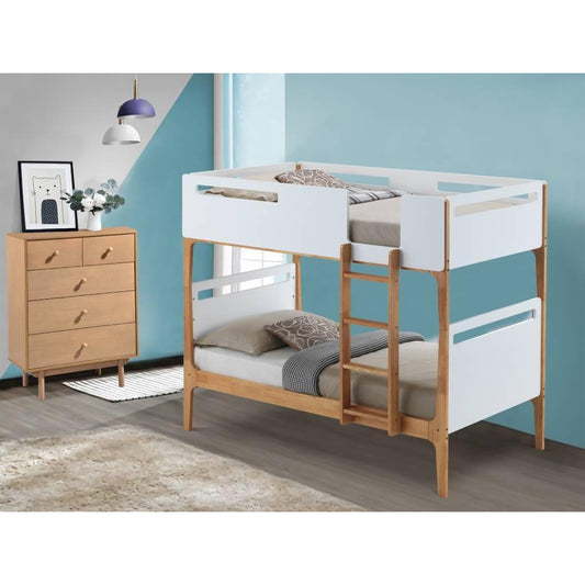 ELLANORA SINGLE OVER SINGLE KIDS BUNK BED-WHITE/OAK(3CNTS) - MyChocolateWood