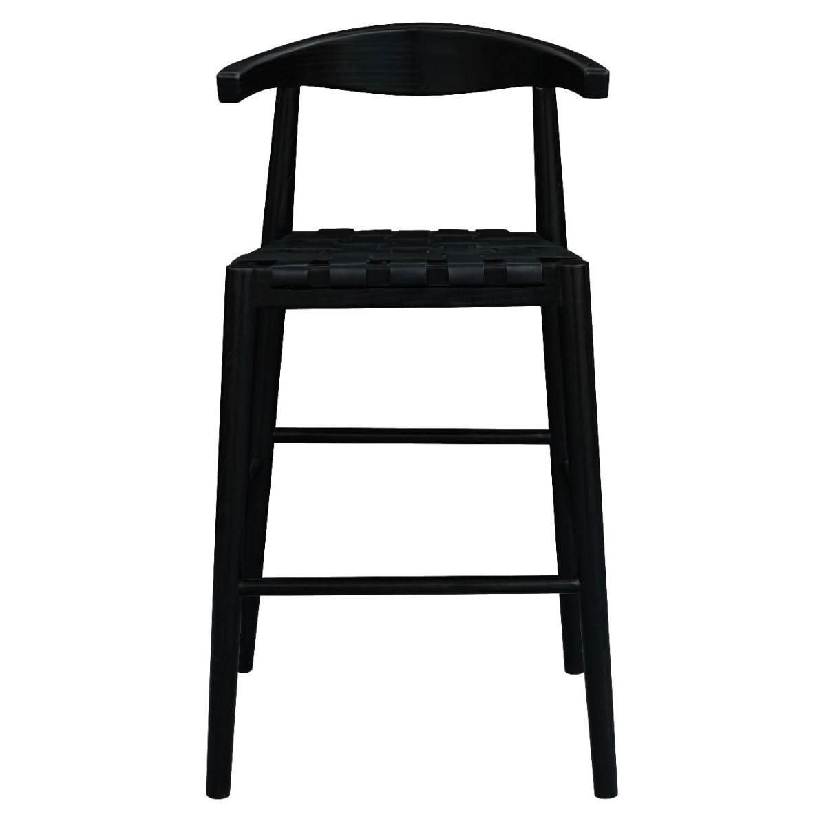 ELLIOT OAK BARSTOOL WITH GENUINE WOVEN LEATHER BLACK - MyChocolateWood
