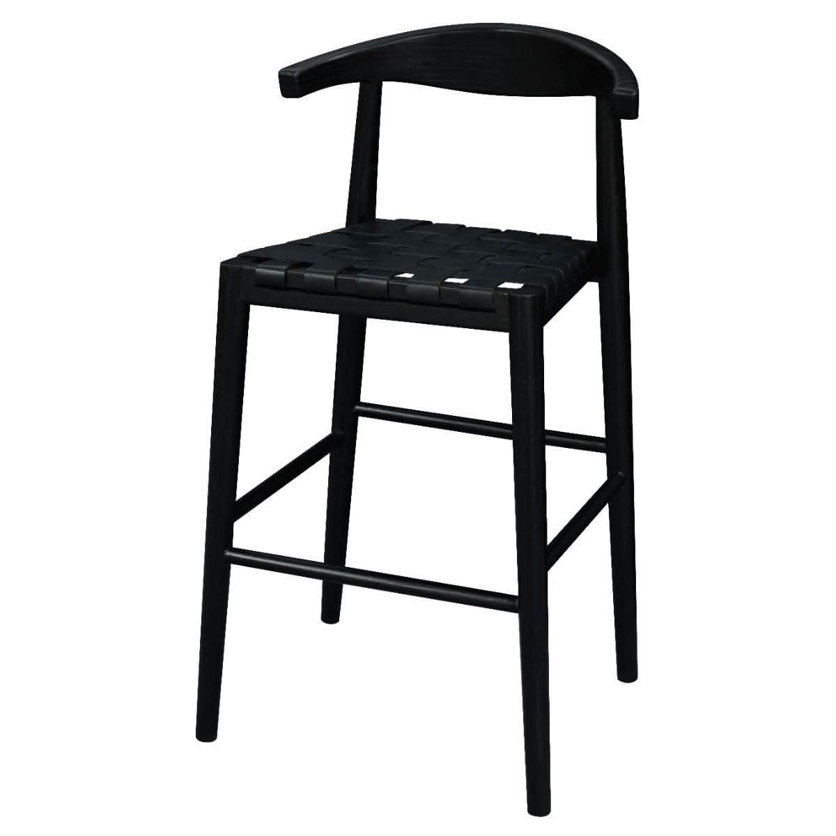 ELLIOT OAK BARSTOOL WITH GENUINE WOVEN LEATHER BLACK - MyChocolateWood