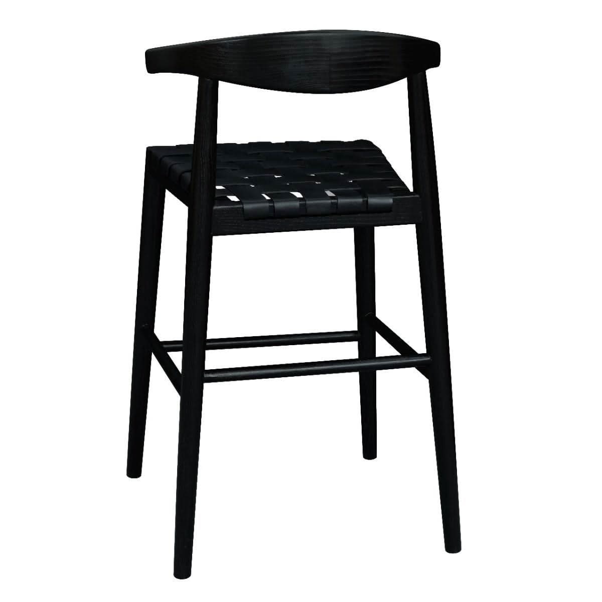 ELLIOT OAK BARSTOOL WITH GENUINE WOVEN LEATHER BLACK - MyChocolateWood