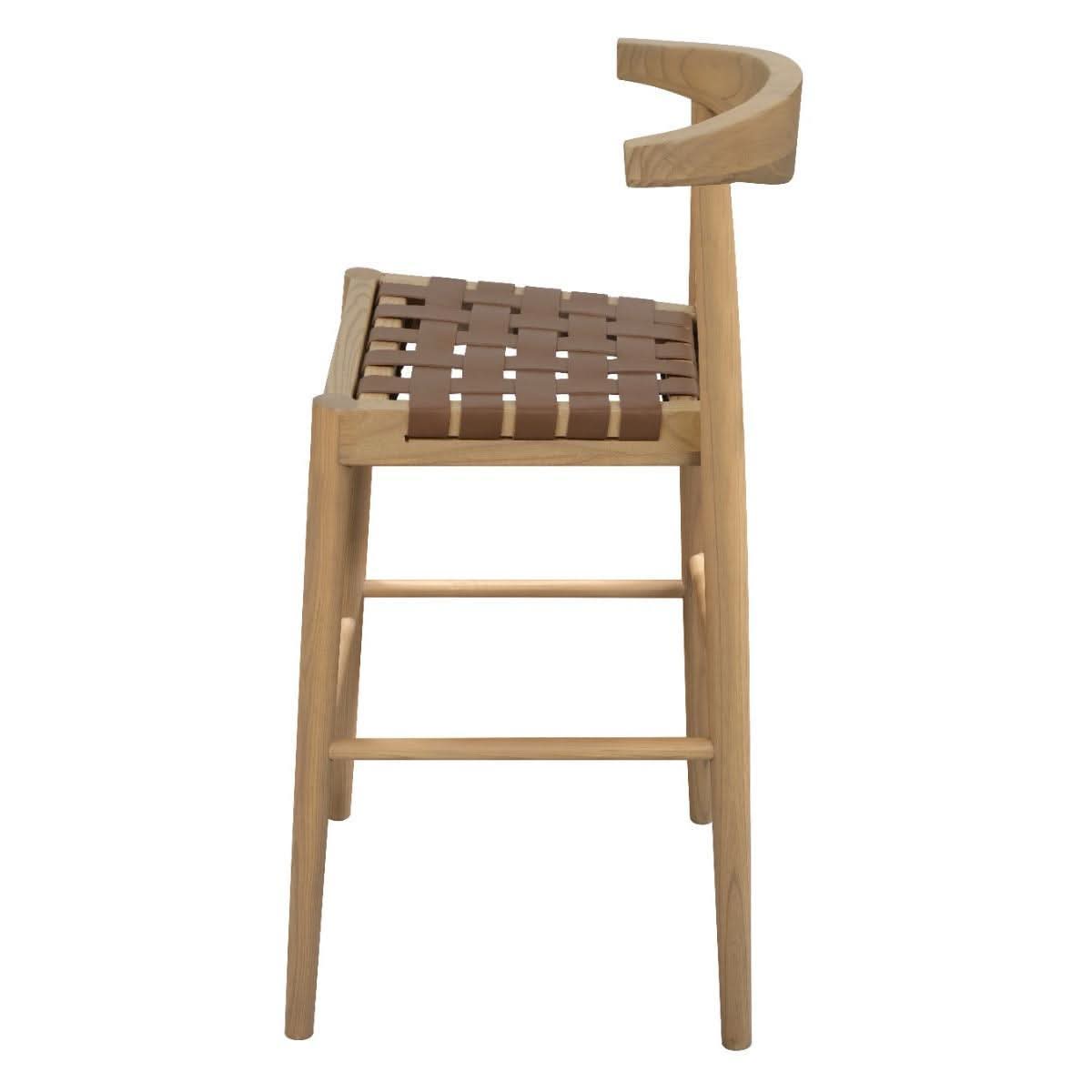 ELLIOT OAK BARSTOOL WITH GENUINE WOVEN LEATHER NATURAL - MyChocolateWood