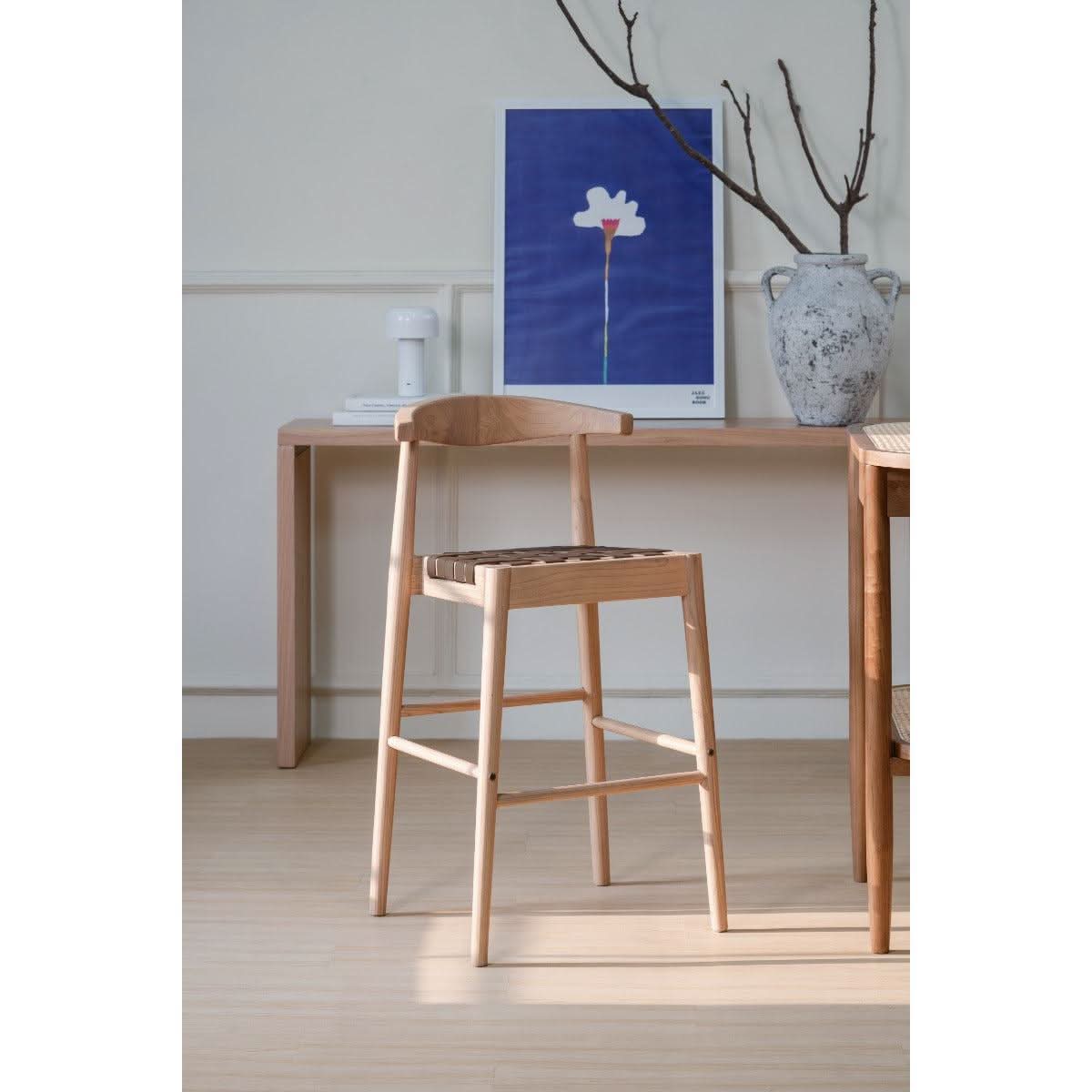 ELLIOT OAK BARSTOOL WITH GENUINE WOVEN LEATHER NATURAL - MyChocolateWood