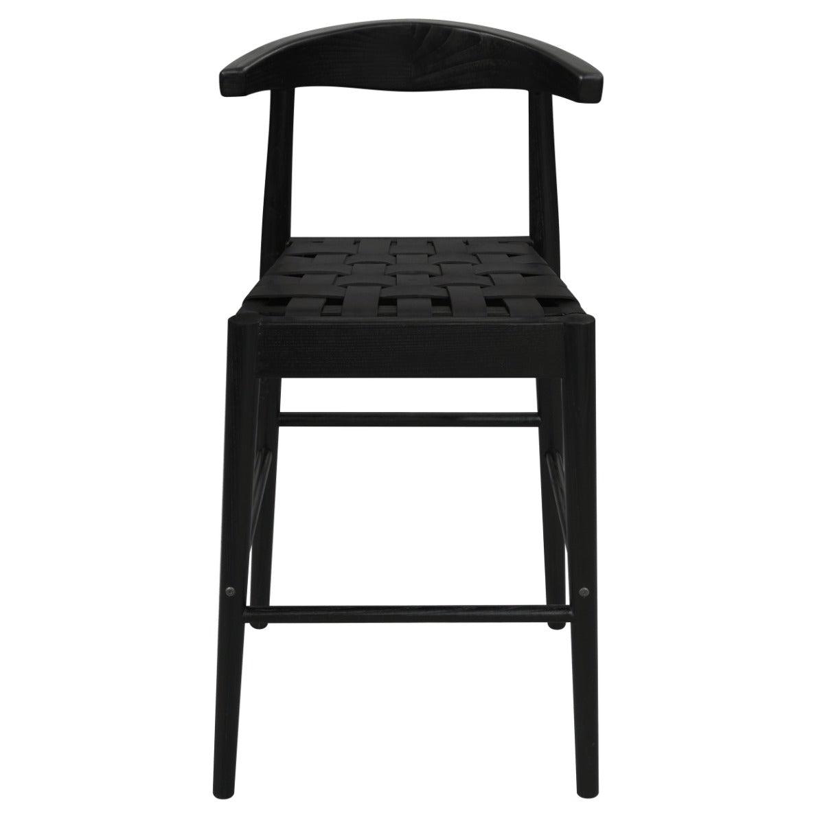 ELLIOT OAK BARSTOOL WITH GENUINE WOVEN LEATHER SET OF 2 IN BLACK - MyChocolateWood