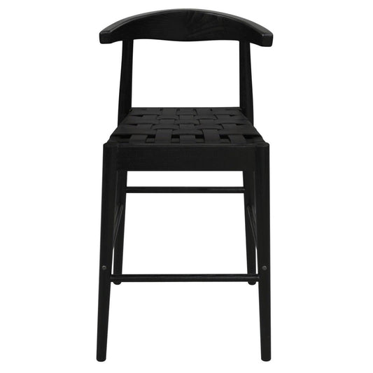 ELLIOT OAK BARSTOOL WITH GENUINE WOVEN LEATHER SET OF 2 IN BLACK - MyChocolateWood