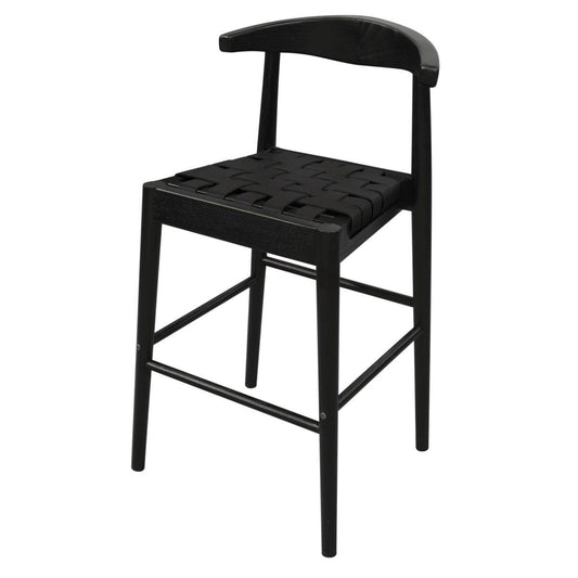 ELLIOT OAK BARSTOOL WITH GENUINE WOVEN LEATHER SET OF 2 IN BLACK - MyChocolateWood