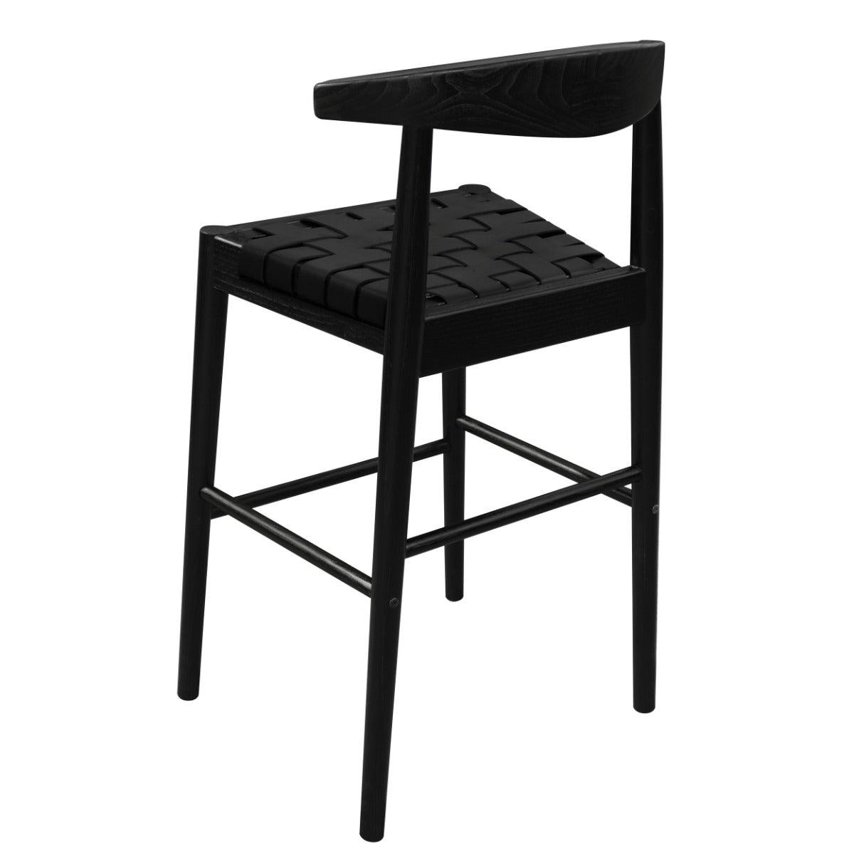 ELLIOT OAK BARSTOOL WITH GENUINE WOVEN LEATHER SET OF 2 IN BLACK - MyChocolateWood