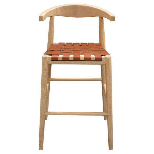 ELLIOT OAK BARSTOOL WITH GENUINE WOVEN LEATHER SET OF 2 TAN/NATURAL - MyChocolateWood