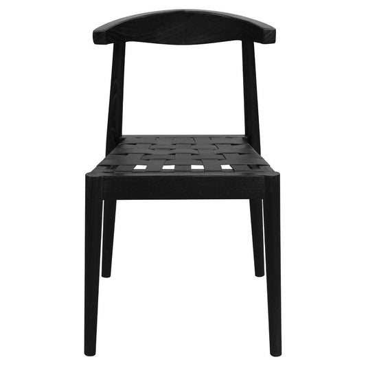 ELLIOT OAK DINING CHAIR WITH GENUINE WOVEN LEATHER BLACK - MyChocolateWood