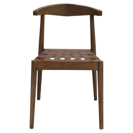 ELLIOT OAK DINING CHAIR WITH GENUINE WOVEN LEATHER WALNUT - MyChocolateWood