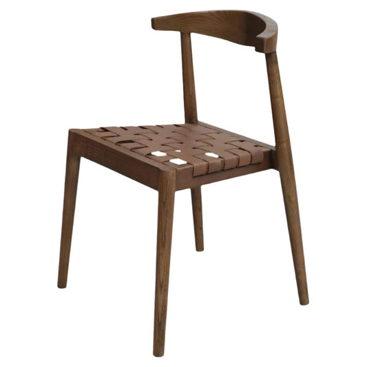 ELLIOT OAK DINING CHAIR WITH GENUINE WOVEN LEATHER WALNUT - MyChocolateWood