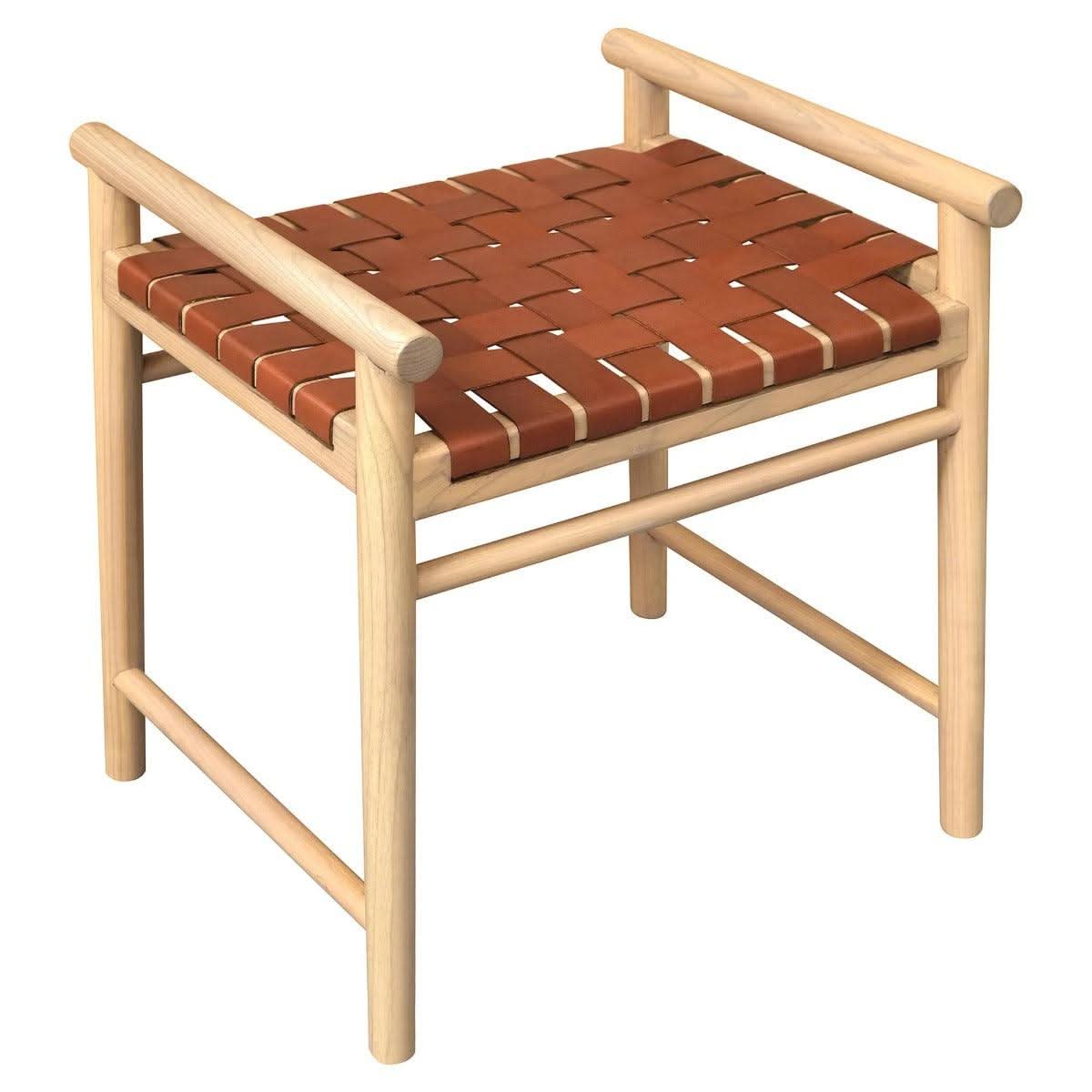 ELLIOT SOLID OAK SINGLE SEATER BENCH WITH GENUINE WOVEN LEATHER TAN/NATURAL - MyChocolateWood