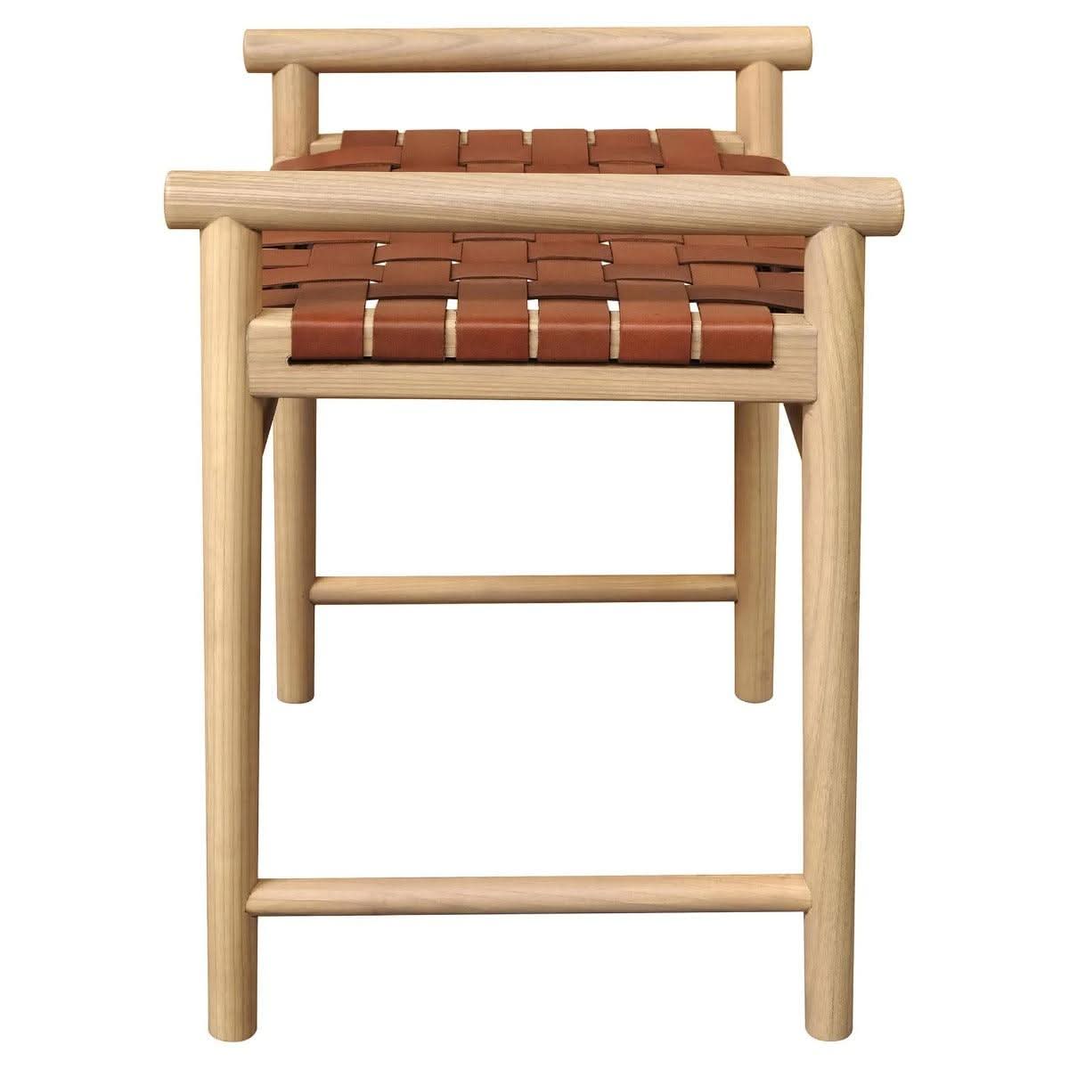 ELLIOT SOLID OAK SINGLE SEATER BENCH WITH GENUINE WOVEN LEATHER TAN/NATURAL - MyChocolateWood