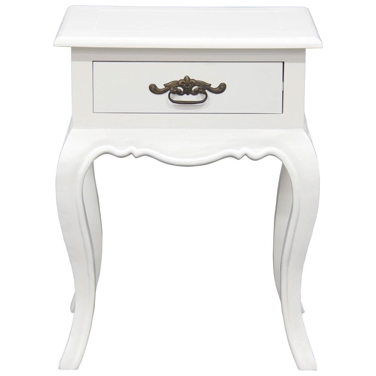 ELODIE 1-DRAWER LAMP TABLE/SIDE TABLE IN SOLID MAHOGANY WHITE - MyChocolateWood