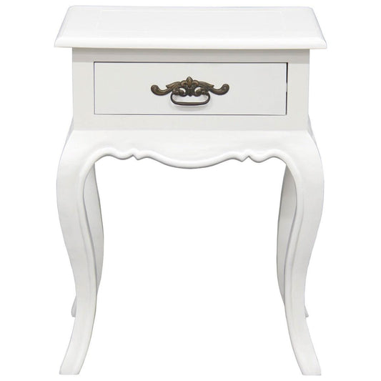 ELODIE 1-DRAWER LAMP TABLE/SIDE TABLE IN SOLID MAHOGANY WHITE - MyChocolateWood
