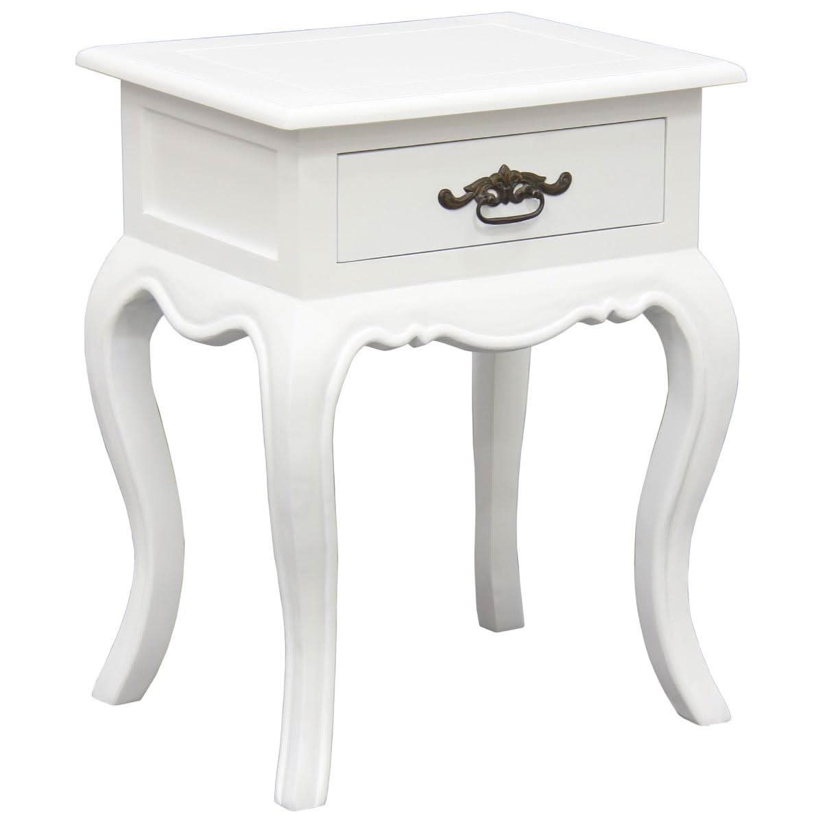 ELODIE 1-DRAWER LAMP TABLE/SIDE TABLE IN SOLID MAHOGANY WHITE - MyChocolateWood