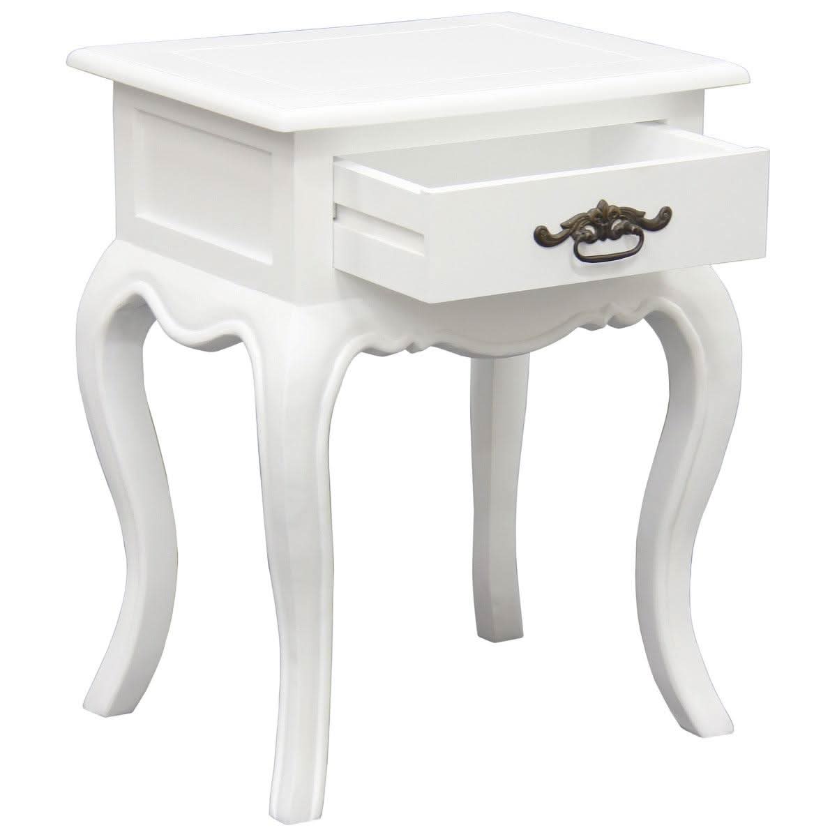 ELODIE 1-DRAWER LAMP TABLE/SIDE TABLE IN SOLID MAHOGANY WHITE - MyChocolateWood