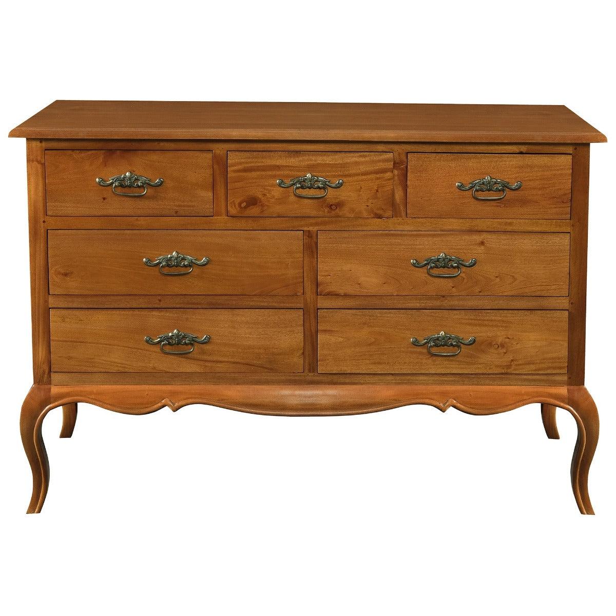 ELODIE 7 DRAWER DRESSER/CHEST OF 7 DRAWERS IN SOLID MAHOGANY - LIGHT PECAN - MyChocolateWood