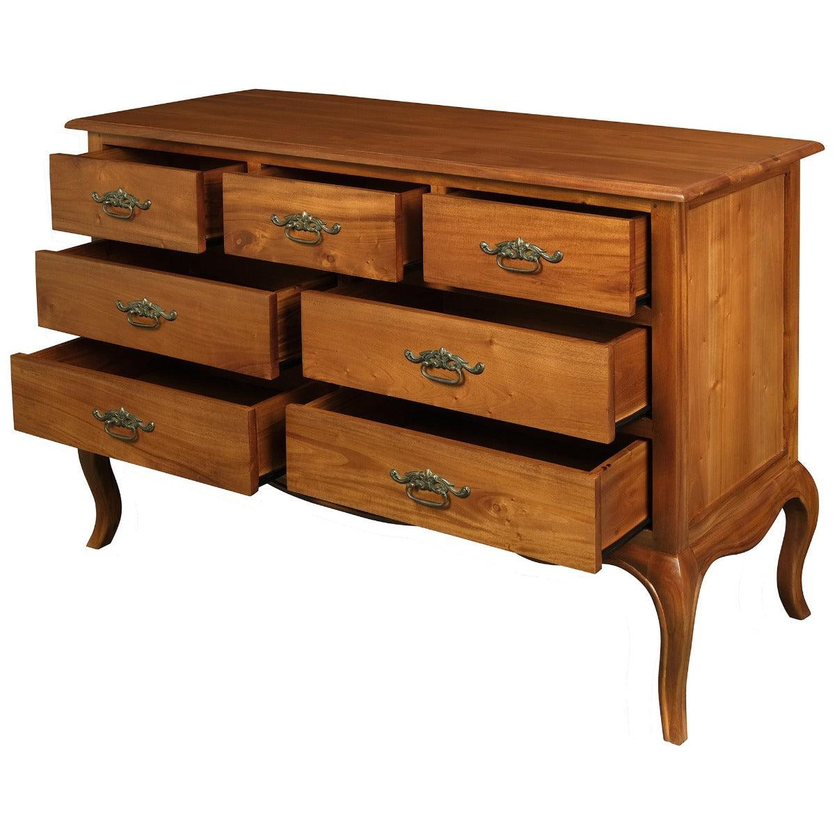 ELODIE 7 DRAWER DRESSER/CHEST OF 7 DRAWERS IN SOLID MAHOGANY - LIGHT PECAN - MyChocolateWood
