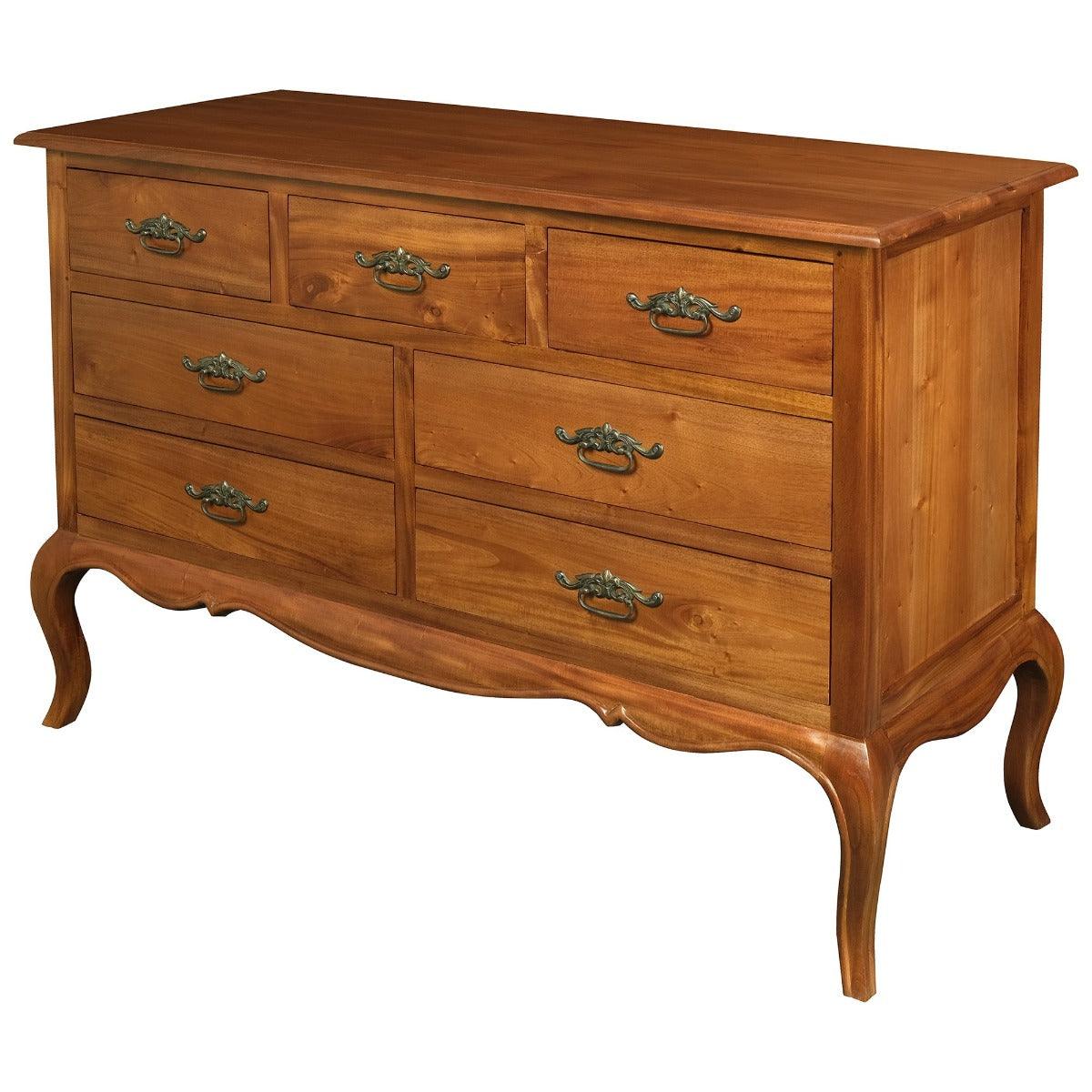 ELODIE 7 DRAWER DRESSER/CHEST OF 7 DRAWERS IN SOLID MAHOGANY - LIGHT PECAN - MyChocolateWood