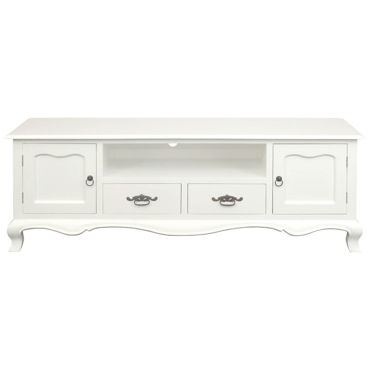 ELODIE SOLID MAHOGANY ETU/TV UNIT 2 DOORS 2 DRAWERS WHITE 168CM - MyChocolateWood