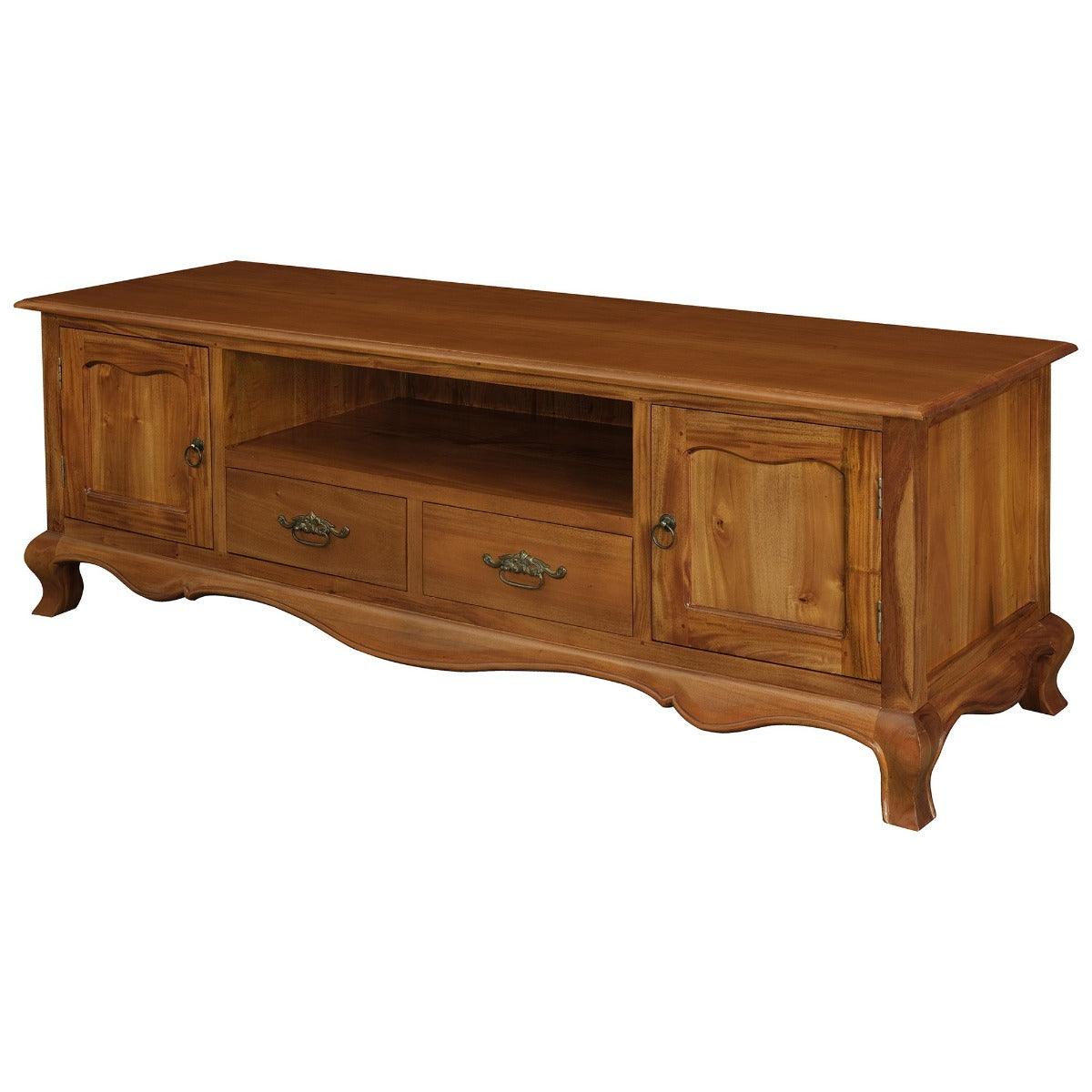 ELODIE SOLID MAHOGANY TV UNIT 2 DOORS 2 DRAWERS LIGHT PECAN 168CM - MyChocolateWood