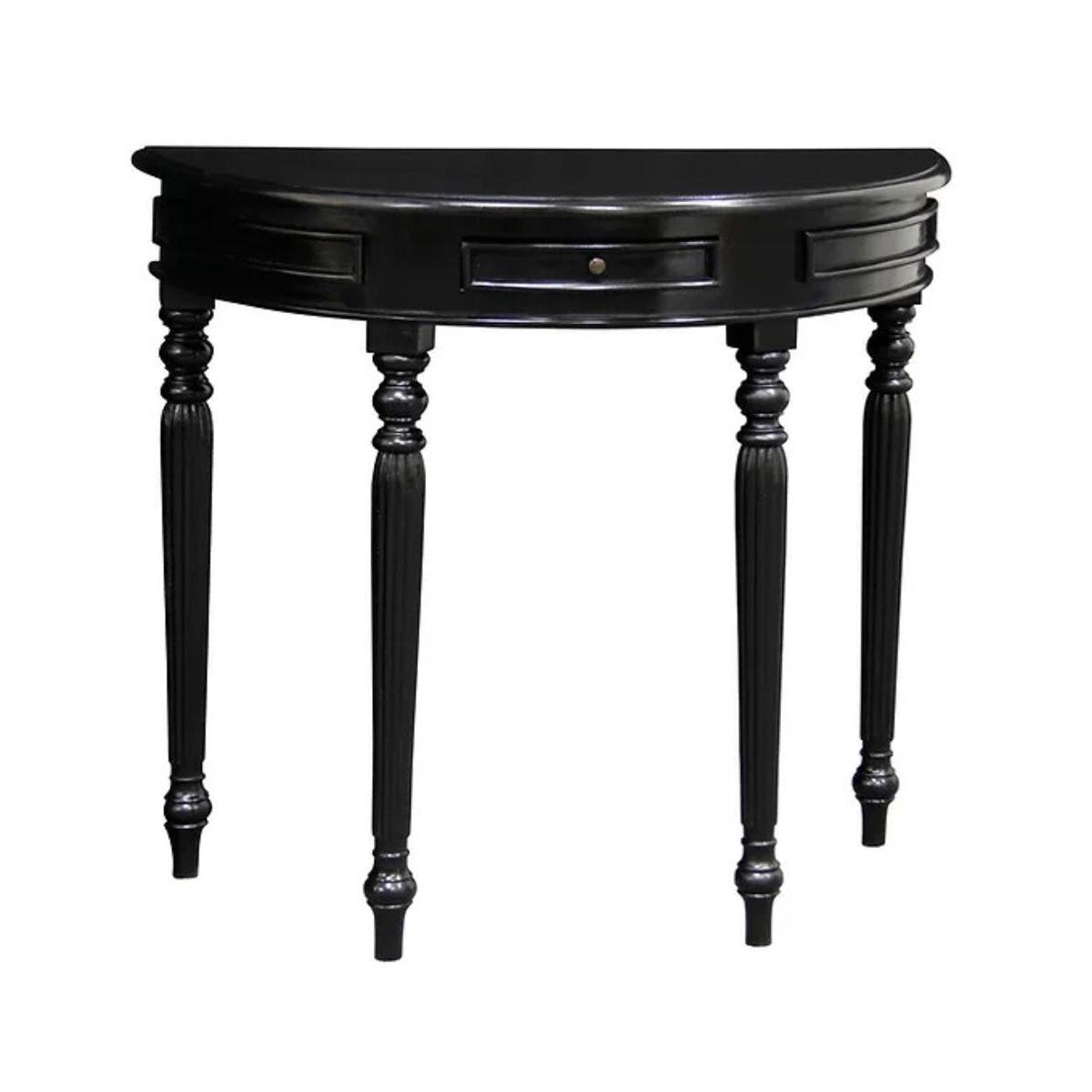 EMERY SOLID MAHOGANY TIMBER HALF MOON CONSOLE TABLE/HALL TABLE BLACK 83CM - MyChocolateWood