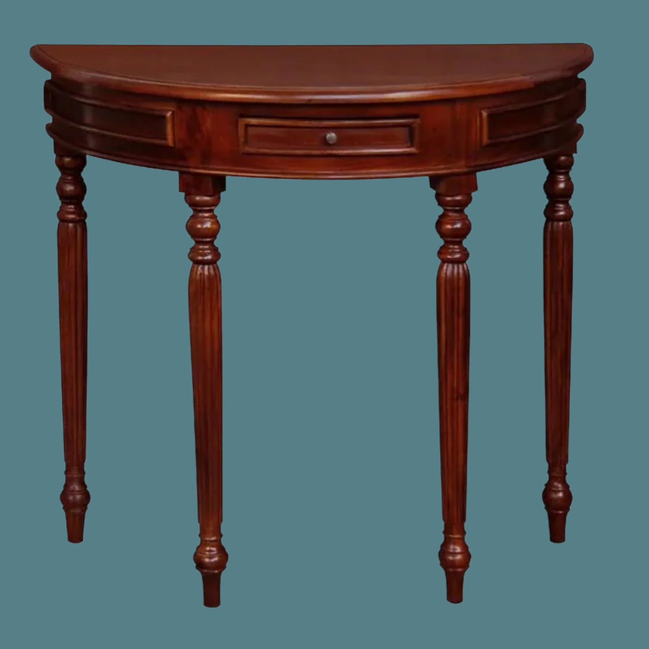 EMERY SOLID MAHOGANY TIMBER HALF MOON CONSOLE TABLE/HALL TABLE MAHOGANY COLOUR 83CM - MyChocolateWood