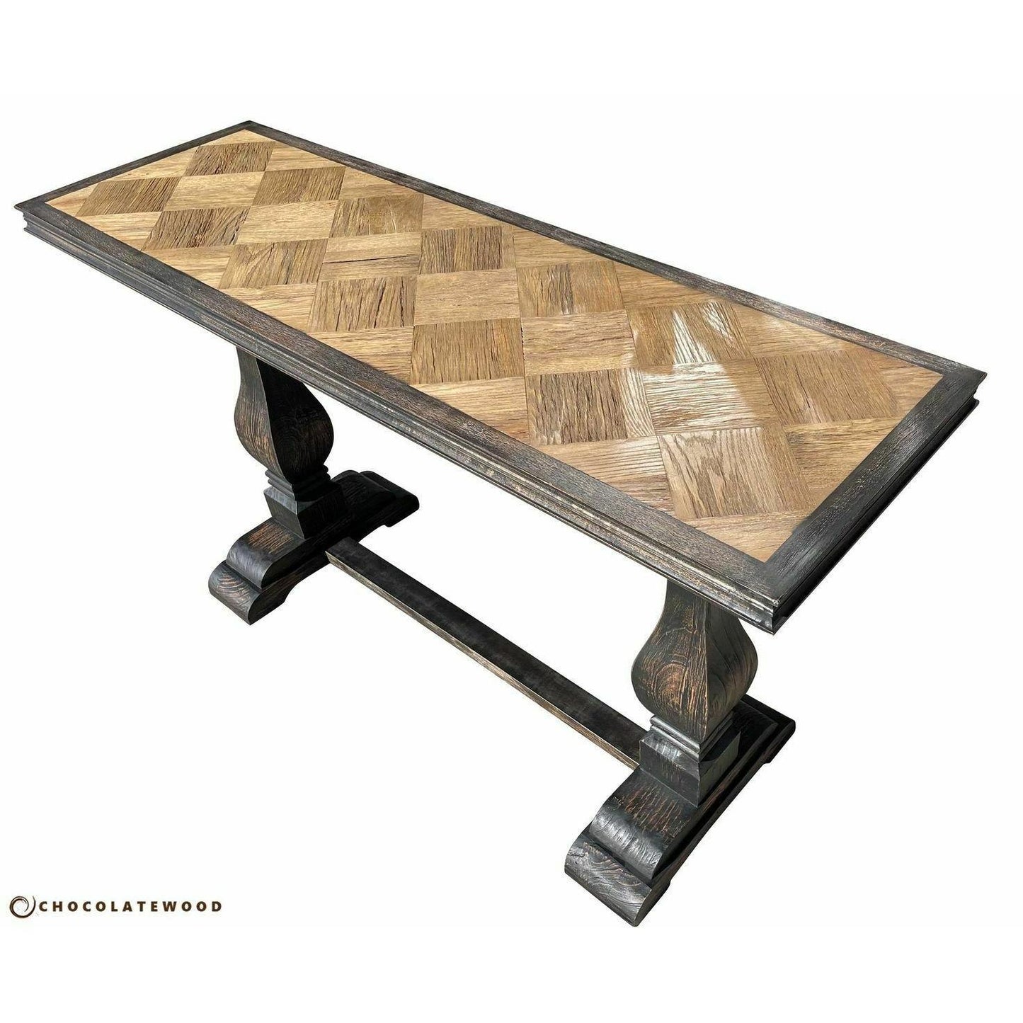 EMPRESS FRENCH PROVINCIAL RECYCLED OAK PEDESTAL HALL TABLE CONSOLE BROWN BROWN - FLOOR STOCK CLEARANCE - MyChocolateWood