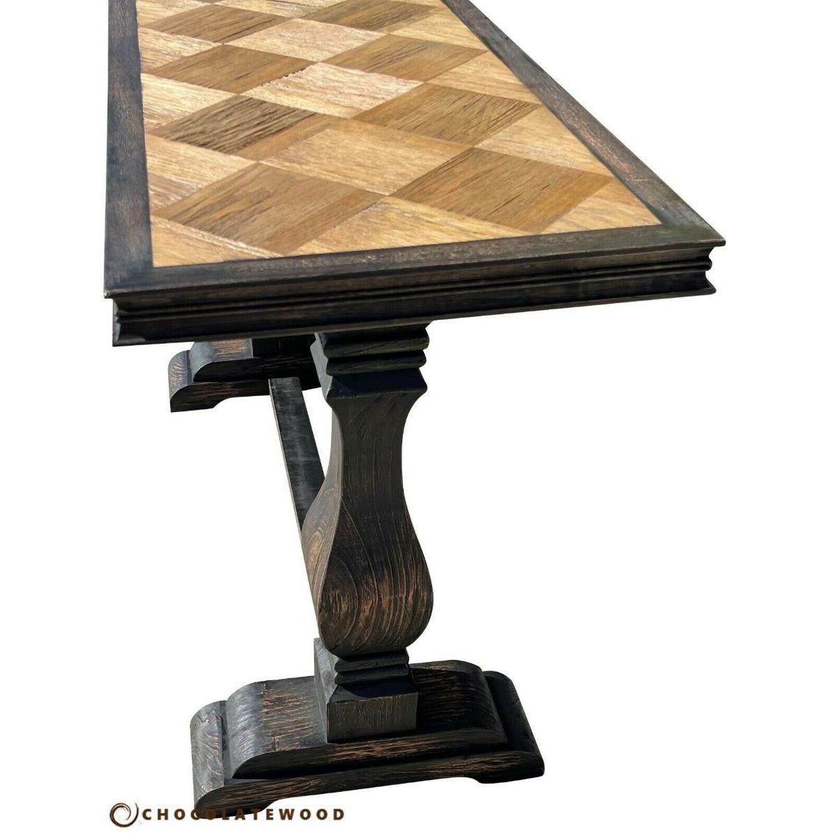 EMPRESS FRENCH PROVINCIAL RECYCLED OAK PEDESTAL HALL TABLE CONSOLE BROWN BROWN - FLOOR STOCK CLEARANCE - MyChocolateWood