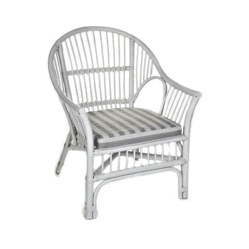 EURO SOLID WHITE RATTAN LOUNGE CHAIR/ ACCENT CHAIR/ ARMCHAIR W/ STRIPED CUSHION - MyChocolateWood
