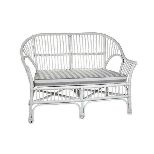 EURO SOLID WHITE RATTAN SOFA W/ GREY & WHITE STRIPED CUSHION - MyChocolateWood
