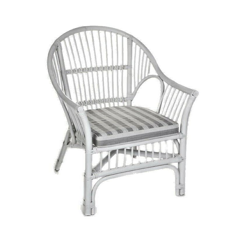 EURO SOLID WHITE RATTAN SOFA W/ GREY & WHITE STRIPED CUSHION - MyChocolateWood