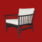 EVA DARK BROWN RATTAN CHAIR, ARMCHAIR, ACCENT CHAIR WHITE UPHOLSTERY - MyChocolateWood