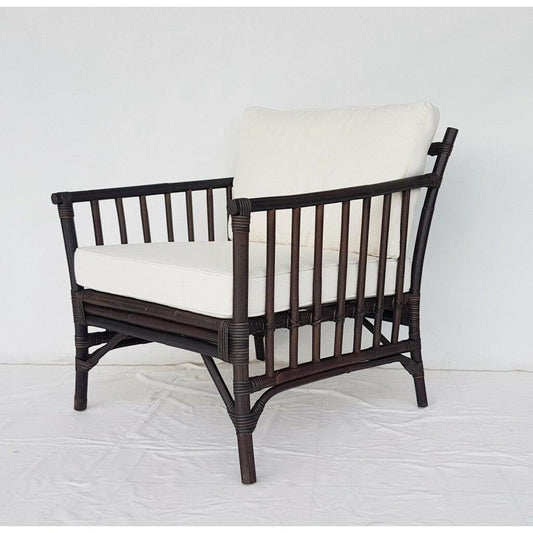 EVA RATTAN 2-SEATER SOFA, COUCH, SETTEE, LOVE SEAT DARK BROWN W/ WHITE UPHOLSTERY - MyChocolateWood