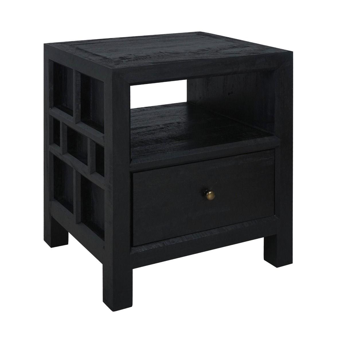 FABRIZIO 1 DRAWER BEDSIDE TABLE IN BLACK - MyChocolateWood