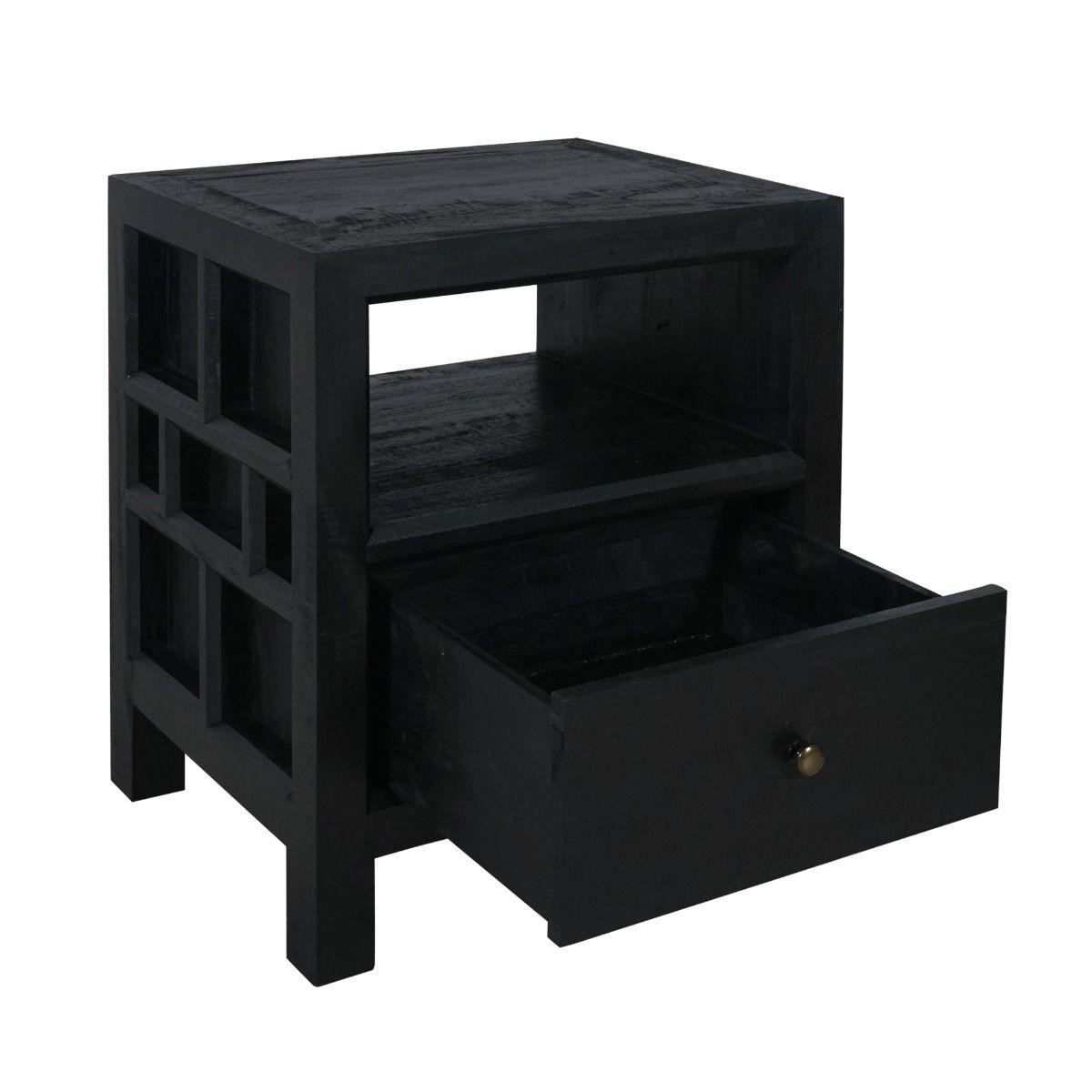 FABRIZIO 1 DRAWER BEDSIDE TABLE IN BLACK - MyChocolateWood