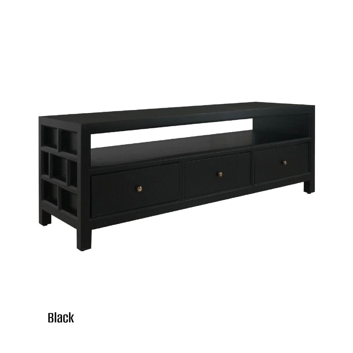 FABRIZIO 3 DRAWERS TV/ENTERTAINMENT UNIT IN BLACK - MyChocolateWood