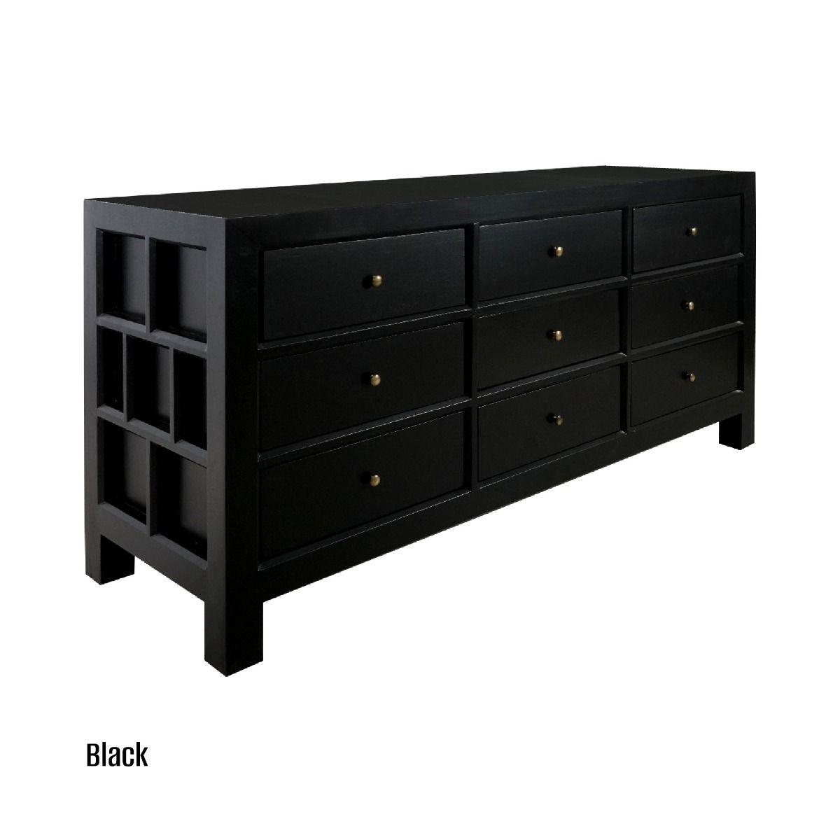 FABRIZIO MINDI WOOD 9 DRAWER DRESSER/ 9 DRAWER CHEST OF DRAWERS IN BLACK - MyChocolateWood