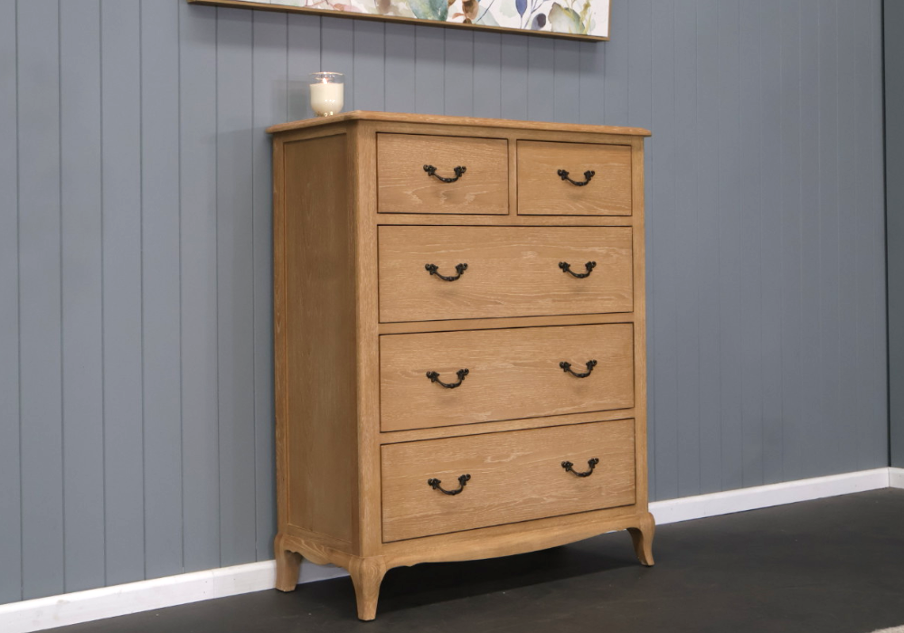 FAIRFAX SOLID RUSTIC OAK 5-DRAWER TALLBOY/ 5 DRAWER CHEST OF DRAWERS - MyChocolateWood