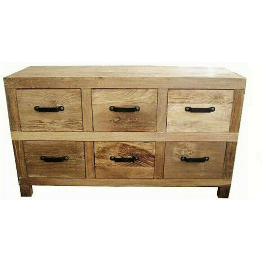 FAIRMONT 6-DRAWER SIDEBOARD BUFFET W/ IRON HANDLES IN RECYCLED ELM - MyChocolateWood
