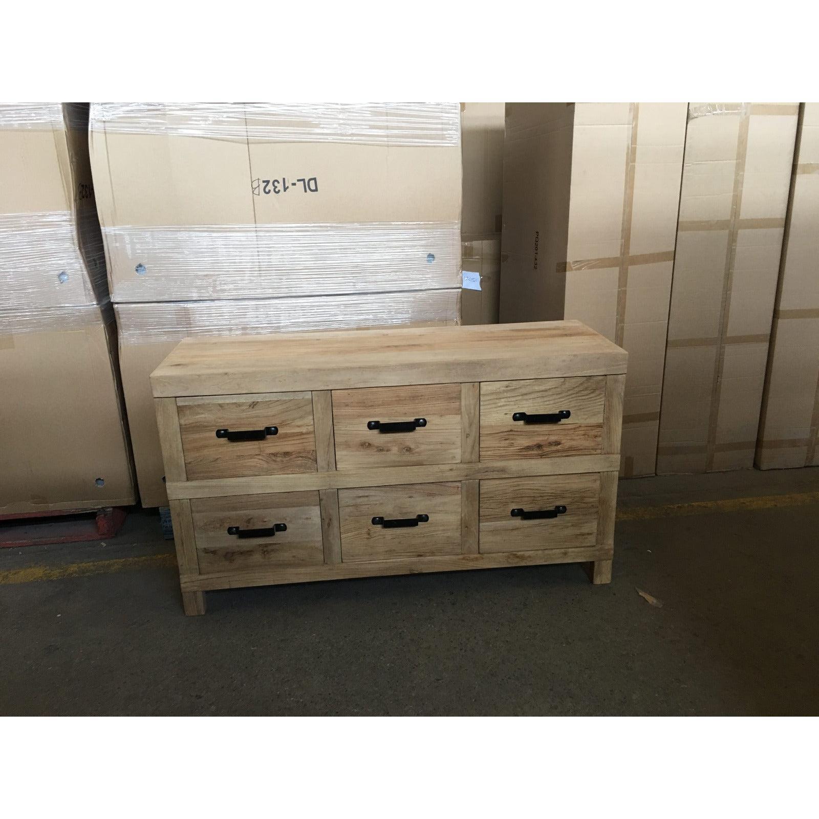 FAIRMONT 6-DRAWER SIDEBOARD BUFFET W/ IRON HANDLES IN RECYCLED ELM - MyChocolateWood